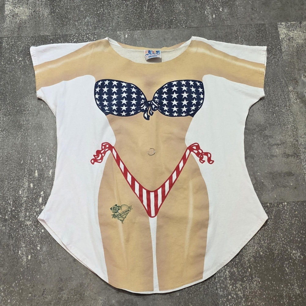 Vintage Novelty American Bikini Print Tee - Star Spangled Graphic